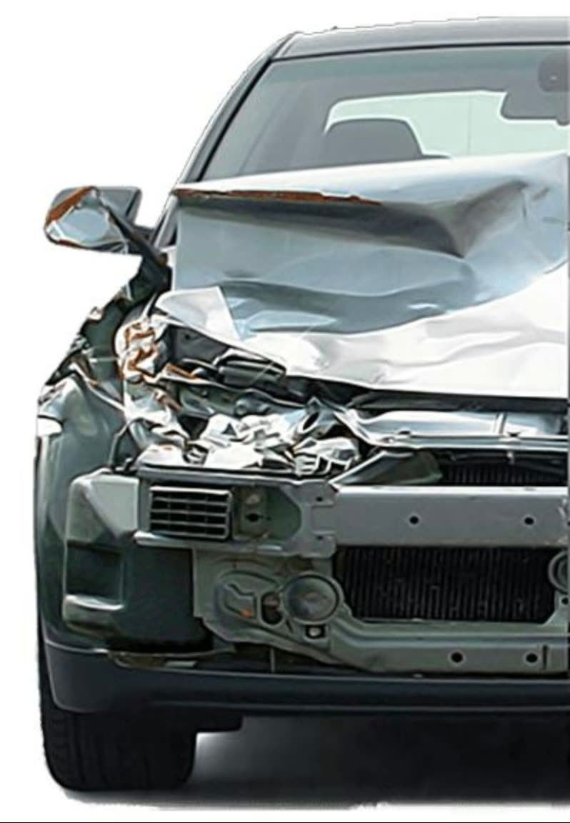 Before: BMW 5 Series with front-end collision damage — crumpled hood and headlight