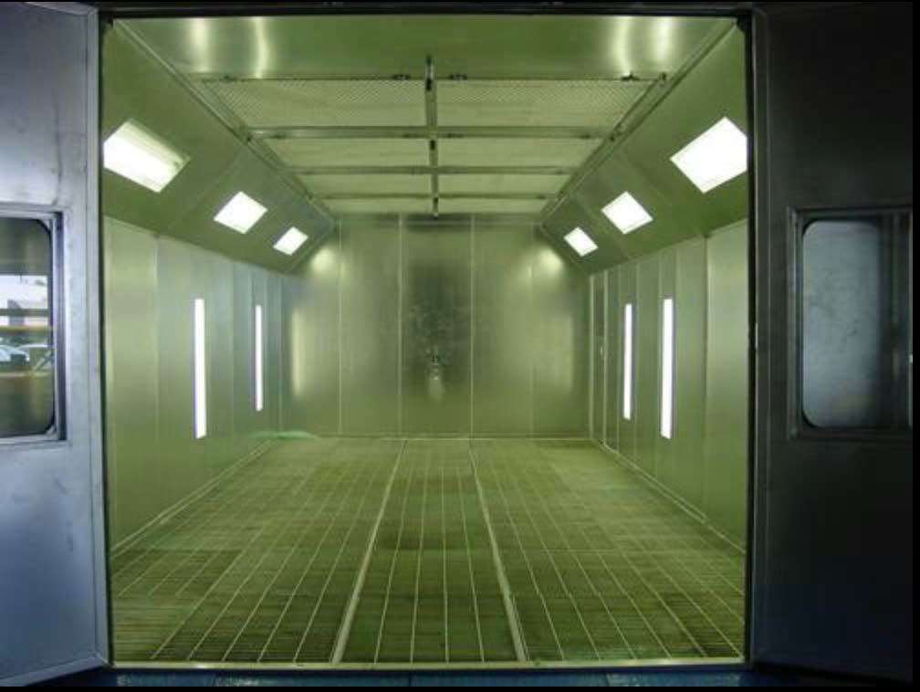 Empty downdraft spray booth interior